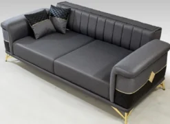 Casa Padrino Luxus Schlafsofa Grau / Schwarz / Gold 220 x 90 x H. 80 cm - Modernes Wohnzimmer Sofa - Wohnzimmer Möbel