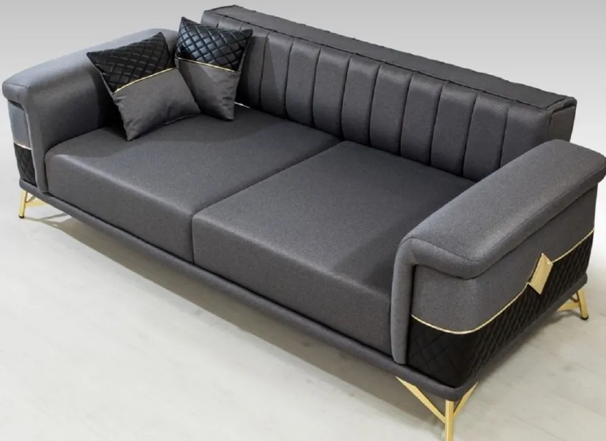 Casa Padrino Luxus Schlafsofa Grau / Schwarz / Gold 220 x 90 x H. 80 cm - Modernes Wohnzimmer Sofa - Wohnzimmer Möbel