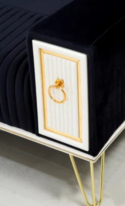 Casa Padrino Luxus Schlafsofa Dunkelblau / Weiß / Gold 220 x 90 x H. 80 cm - Modernes Wohnzimmer Sofa - Wohnzimmer Möbel