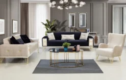Casa Padrino Luxus Schlafsofa Dunkelblau / Weiß / Gold 220 x 90 x H. 80 cm - Modernes Wohnzimmer Sofa - Wohnzimmer Möbel