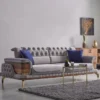 Casa Padrino Luxus Schlafsofa Grau / Braun / Gold 232 x 92 x H. 85 cm - Wohnzimmer Sofa mit 2 Kissen - Luxus Wohnzimmer Möbel