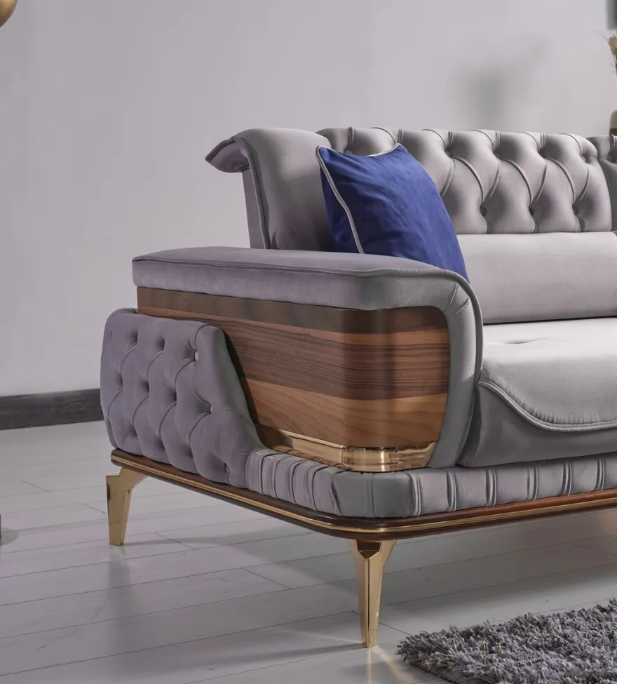 Casa Padrino Luxus Schlafsofa Grau / Braun / Gold 232 x 92 x H. 85 cm - Wohnzimmer Sofa mit 2 Kissen - Luxus Wohnzimmer Möbel