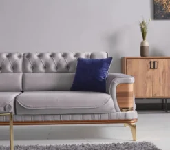 Casa Padrino Luxus Schlafsofa Grau / Braun / Gold 232 x 92 x H. 85 cm - Wohnzimmer Sofa mit 2 Kissen - Luxus Wohnzimmer Möbel