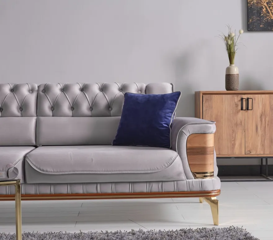 Casa Padrino Luxus Schlafsofa Grau / Braun / Gold 232 x 92 x H. 85 cm - Wohnzimmer Sofa mit 2 Kissen - Luxus Wohnzimmer Möbel