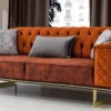 Casa Padrino Luxus Schlafsofa Orange / Gold 230 x 91 x H. 80 cm - Modernes Wohnzimmer Sofa - Wohnzimmer Möbel