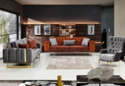 Casa Padrino Luxus Schlafsofa Orange / Gold 230 x 91 x H. 80 cm - Modernes Wohnzimmer Sofa - Wohnzimmer Möbel