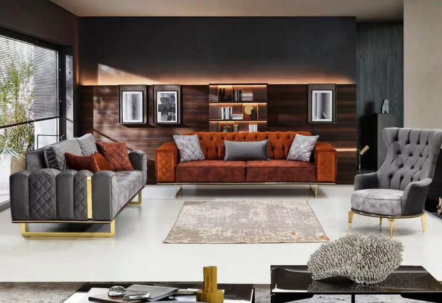 Casa Padrino Luxus Schlafsofa Orange / Gold 230 x 91 x H. 80 cm - Modernes Wohnzimmer Sofa - Wohnzimmer Möbel