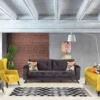 Casa Padrino Luxus Schlafsofa Gelb / Schwarz 215 x 90 x H. 80 cm - Modernes Wohnzimmer Sofa - Moderne Wohnzimmer Möbel
