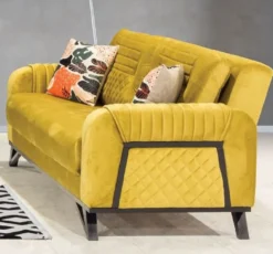 Casa Padrino Luxus Schlafsofa Gelb / Schwarz 215 x 90 x H. 80 cm - Modernes Wohnzimmer Sofa - Moderne Wohnzimmer Möbel