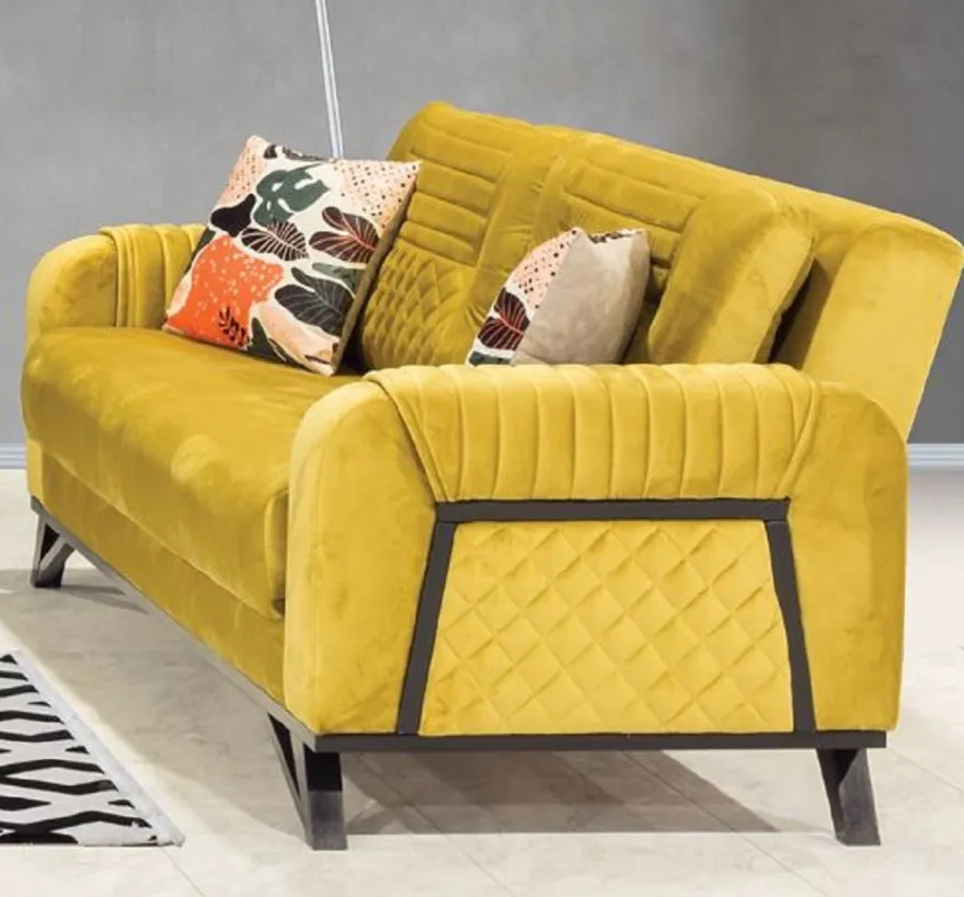 Casa Padrino Luxus Schlafsofa Gelb / Schwarz 215 x 90 x H. 80 cm - Modernes Wohnzimmer Sofa - Moderne Wohnzimmer Möbel