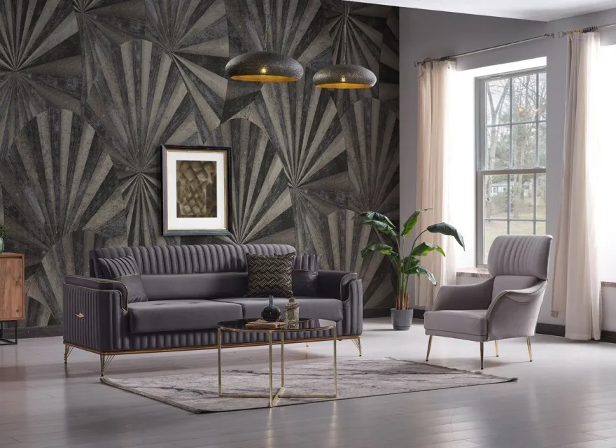 Casa Padrino Luxus Schlafsofa Dunkelgrau / Braun / Gold 228 x 94 x H. 88 cm - Wohnzimmer Sofa mit 3 Kissen - Luxus Wohnzimmer Möbel