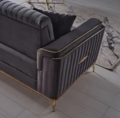 Casa Padrino Luxus Schlafsofa Dunkelgrau / Braun / Gold 228 x 94 x H. 88 cm - Wohnzimmer Sofa mit 3 Kissen - Luxus Wohnzimmer Möbel