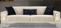 Casa Padrino Luxus Schlafsofa Cremefarben / Weiß / Gold 220 x 90 x H. 80 cm - Modernes Wohnzimmer Sofa - Wohnzimmer Möbel