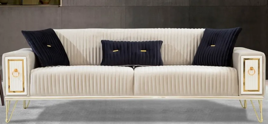 Casa Padrino Luxus Schlafsofa Cremefarben / Weiß / Gold 220 x 90 x H. 80 cm - Modernes Wohnzimmer Sofa - Wohnzimmer Möbel