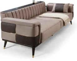Casa Padrino Luxus Schlafsofa Braun / Dunkelbraun / Gold 225 x 94 x H. 83 cm - Modernes Wohnzimmer Sofa - Wohnzimmer Möbel