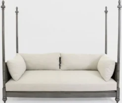 Casa Padrino Luxus Schlafsofa Grau / Cremefarben 219 x 110 x H. 200 cm - Elegantes Massivholz Sofa - Wohnzimmer Möbel - Luxus Qualität