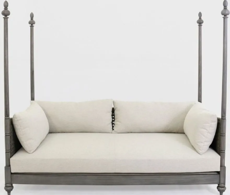 Casa Padrino Luxus Schlafsofa Grau / Cremefarben 219 x 110 x H. 200 cm - Elegantes Massivholz Sofa - Wohnzimmer Möbel - Luxus Qualität
