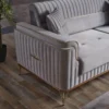 Casa Padrino Luxus Schlafsofa Hellgrau / Braun / Gold 228 x 94 x H. 88 cm - Wohnzimmer Sofa mit 3 Kissen - Luxus Wohnzimmer Möbel