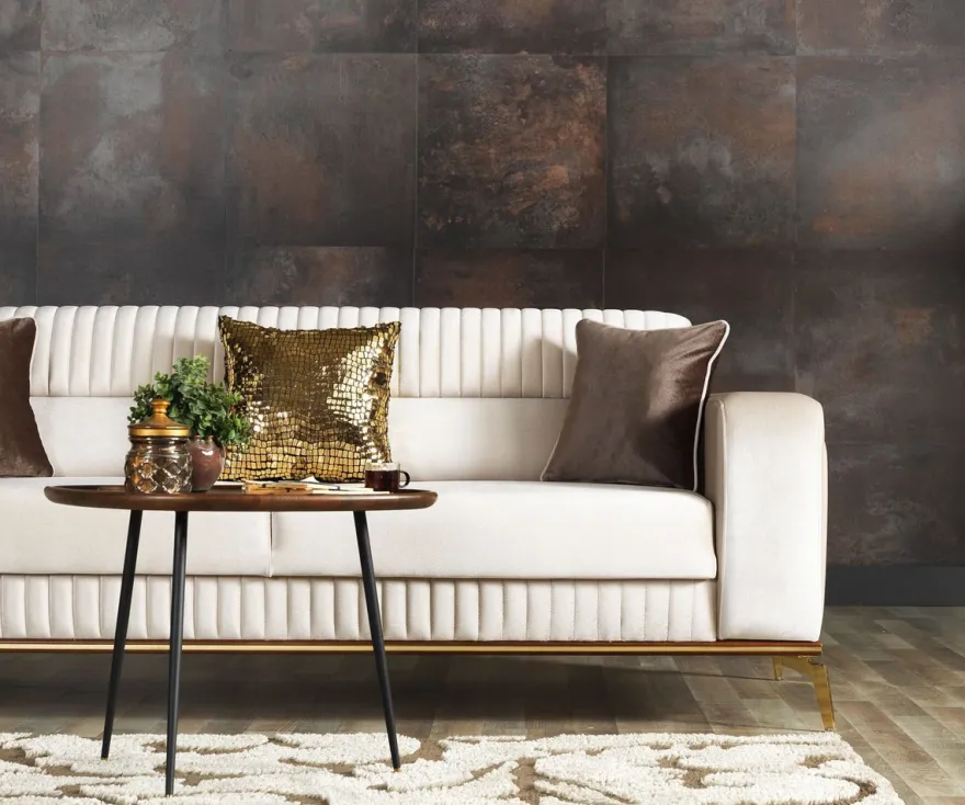Casa Padrino Luxus Schlafsofa Creme / Braun / Gold 225 x 92 x H. 83 cm - Wohnzimmer Sofa mit 3 Kissen - Luxus Wohnzimmer Möbel