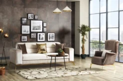 Casa Padrino Luxus Schlafsofa Creme / Braun / Gold 225 x 92 x H. 83 cm - Wohnzimmer Sofa mit 3 Kissen - Luxus Wohnzimmer Möbel
