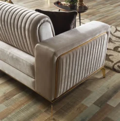 Casa Padrino Luxus Schlafsofa Creme / Braun / Gold 225 x 92 x H. 83 cm - Wohnzimmer Sofa mit 3 Kissen - Luxus Wohnzimmer Möbel