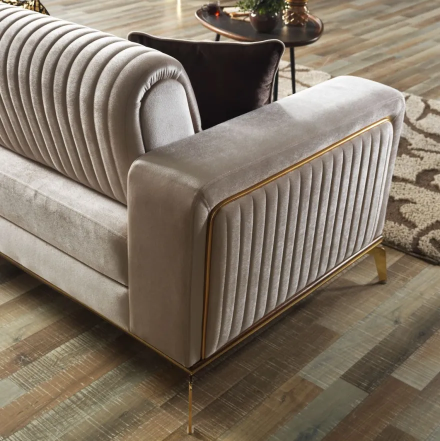 Casa Padrino Luxus Schlafsofa Creme / Braun / Gold 225 x 92 x H. 83 cm - Wohnzimmer Sofa mit 3 Kissen - Luxus Wohnzimmer Möbel