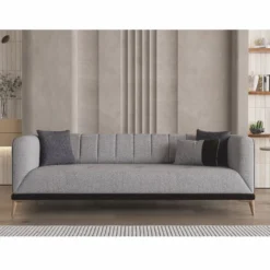 Casa Padrino Luxus Schlafsofa mit verstellbarer Rückenlehne Grau / Schwarz / Naturfarben 229 cm