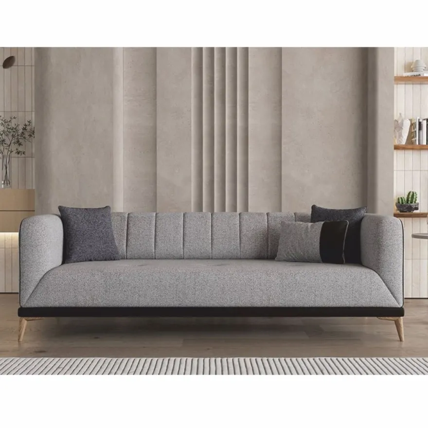 Casa Padrino Luxus Schlafsofa mit verstellbarer Rückenlehne Grau / Schwarz / Naturfarben 229 cm