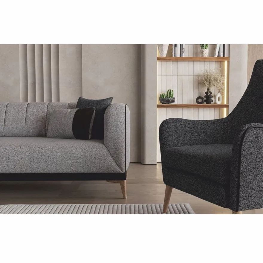 Casa Padrino Luxus Schlafsofa mit verstellbarer Rückenlehne Grau / Schwarz / Naturfarben 229 cm