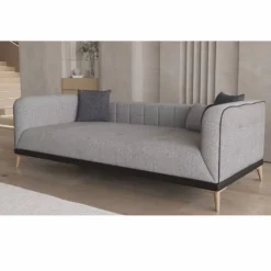 Casa Padrino Luxus Schlafsofa mit verstellbarer Rückenlehne Grau / Schwarz / Naturfarben 229 cm