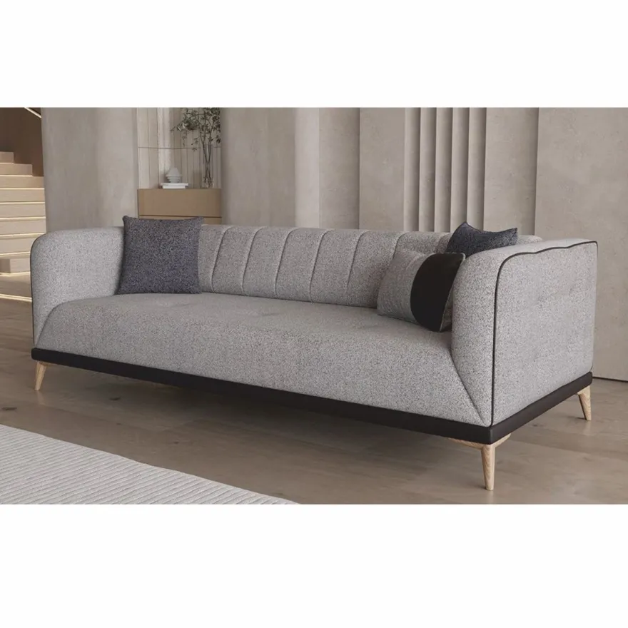 Casa Padrino Luxus Schlafsofa mit verstellbarer Rückenlehne Grau / Schwarz / Naturfarben 229 cm
