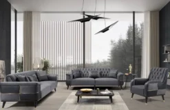 Casa Padrino Luxus Schlafsofa Grau / Schwarz / Gold 225 x 94 x H. 83 cm - Modernes Wohnzimmer Sofa - Wohnzimmer Möbel
