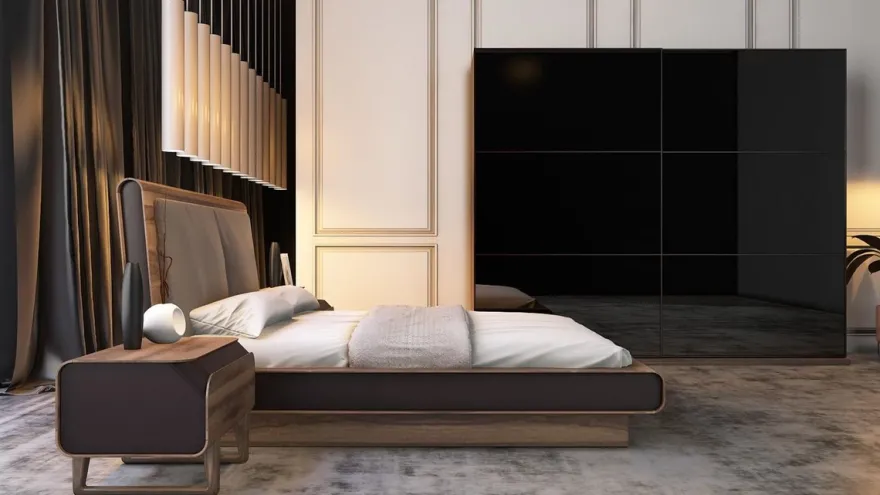 Casa Padrino Luxus Schlafzimmerschrank Braun / Schwarz 256 x 66 x H. 212 cm - Edler Massivholz Kleiderschrank mit 2 Schiebetüren - Luxus Schlafzimmer Möbel