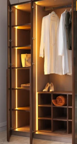 Casa Padrino Luxus Schlafzimmerschrank Dunkelbraun 360 x 62 x H. 230 cm - Beleuchteter Kleiderschrank mit 8 Glastüren - Schlafzimmer Möbel - Hotel Möbel - Luxus Möbel
