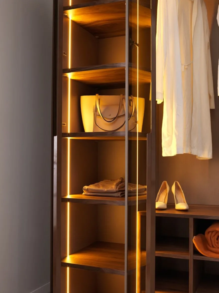 Casa Padrino Luxus Schlafzimmerschrank Dunkelbraun 360 x 62 x H. 230 cm - Beleuchteter Kleiderschrank mit 8 Glastüren - Schlafzimmer Möbel - Hotel Möbel - Luxus Möbel