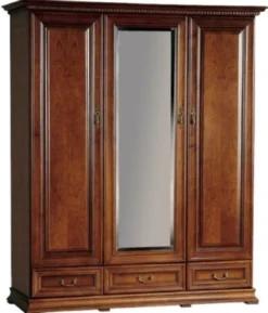 Casa Padrino Luxus Schlafzimmerschrank Braun 172,2 x 60,5 x H. 207,9 cm - Verspiegelter Massivholz Kleiderschrank mit 3 Türen und 3 Schubladen - Luxus Massivholz Schlafzimmer Möbel