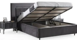 Casa Padrino Luxus Schlafzimmer Set Grau / Silber - 1 Doppelbett mit Kopfteil & 2 Nachttische - Luxus Schlafzimmer Möbel