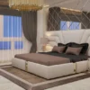 Casa Padrino Luxus Schlafzimmer Set Cremefarben / Gold - Modernes Doppelbett mit Kopfteil & 2 Nachttische - Hotel Möbel