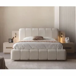 Casa Padrino Luxus Schlafzimmer Set Weiß / Grau - 1 Doppelbett & 2 Nachttische