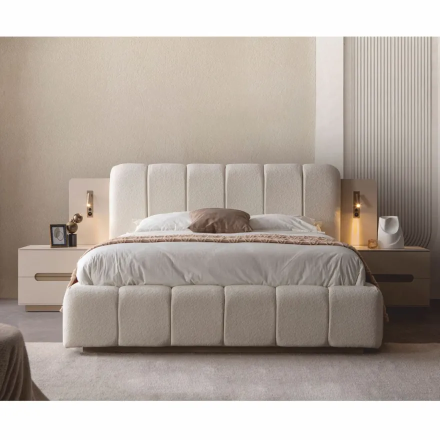Casa Padrino Luxus Schlafzimmer Set Weiß / Grau - 1 Doppelbett & 2 Nachttische