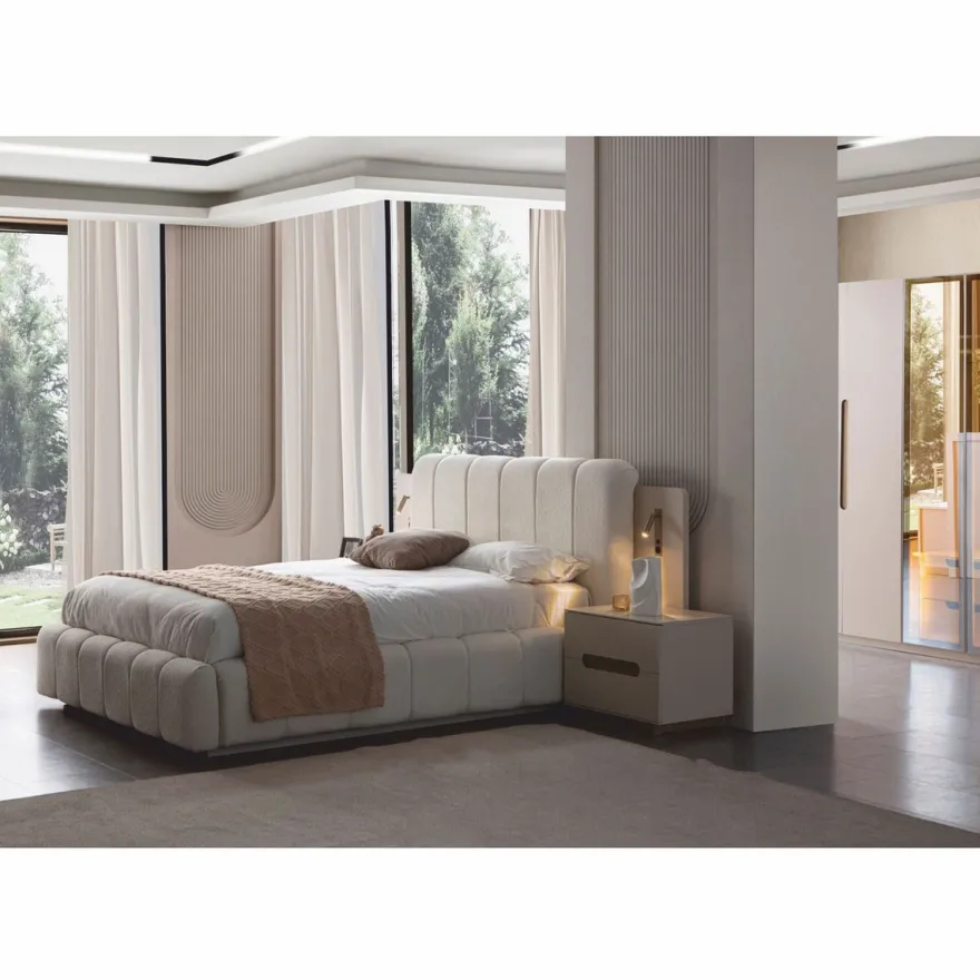 Casa Padrino Luxus Schlafzimmer Set Weiß / Grau - 1 Doppelbett & 2 Nachttische