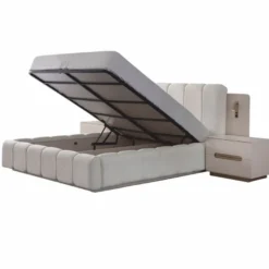 Casa Padrino Luxus Schlafzimmer Set Weiß / Grau - 1 Doppelbett & 2 Nachttische