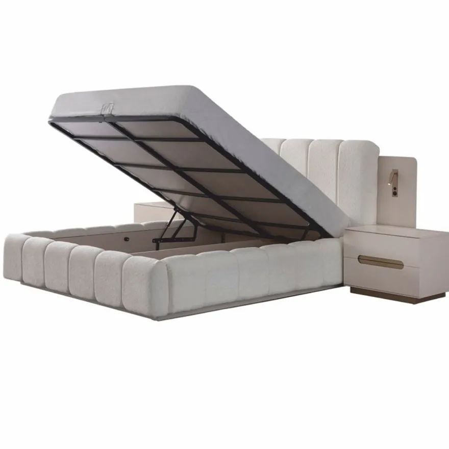 Casa Padrino Luxus Schlafzimmer Set Weiß / Grau - 1 Doppelbett & 2 Nachttische