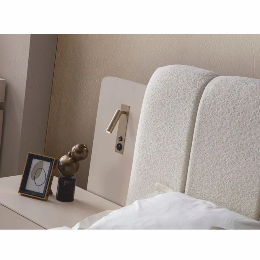 Casa Padrino Luxus Schlafzimmer Set Weiß / Grau - 1 Doppelbett & 2 Nachttische