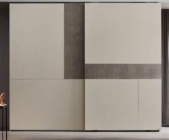 Casa Padrino Luxus Schlafzimmerschrank Cremefarben / Grau 295 x 68 x H. 250 cm - Massivholz Kleiderschrank mit 2 Schiebetüren - Luxus Schlafzimmer Möbel