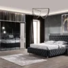 Casa Padrino Luxus Schlafzimmer Set Dunkelgrau / Weiß - 1 Doppelbett mit Kopfteil & 2 Nachttische - Schlafzimmer Möbel - Luxus Kollektion