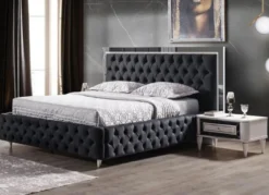 Casa Padrino Luxus Schlafzimmer Set Dunkelgrau / Weiß - 1 Doppelbett mit Kopfteil & 2 Nachttische - Schlafzimmer Möbel - Luxus Kollektion