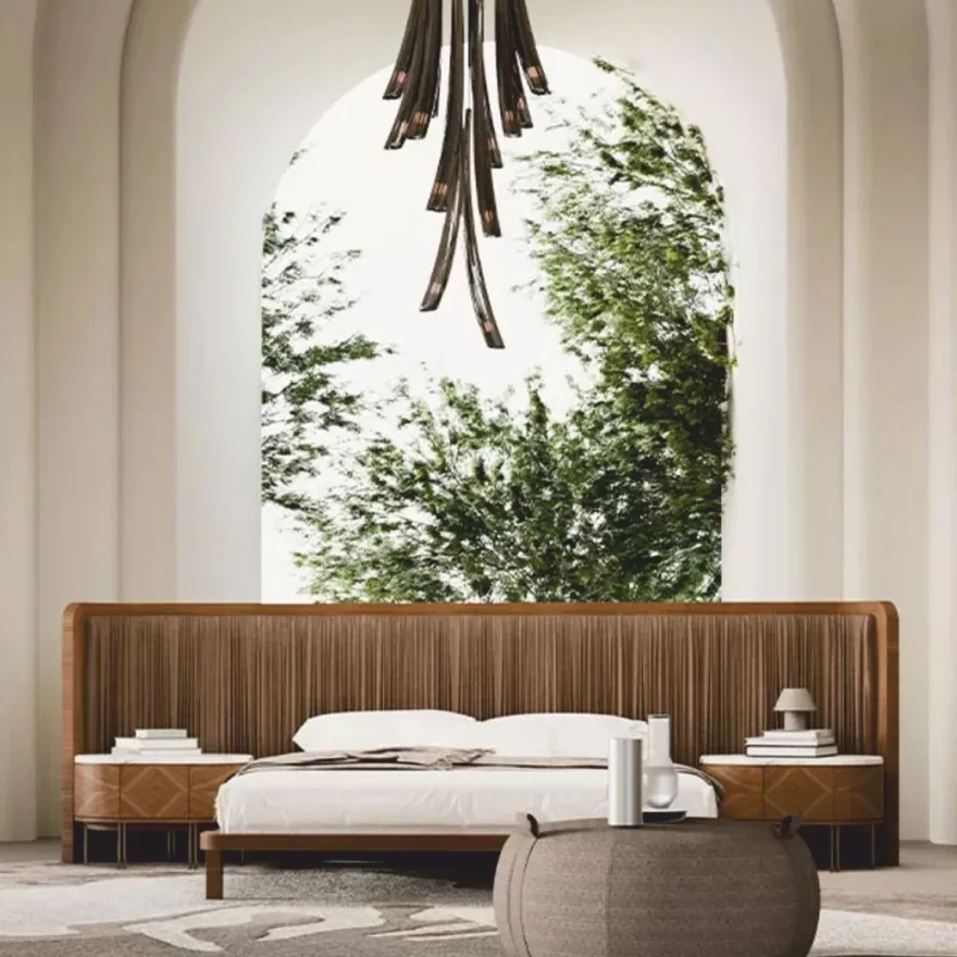 Casa Padrino Luxus Schlafzimmer Set Braun / Weiß / Messing - 1 Doppelbett mit Kopfteil & 2 Nachttische - Luxus Hotel & Schlafzimmer Möbel