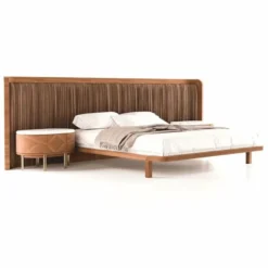 Casa Padrino Luxus Schlafzimmer Set Braun / Weiß / Messing - 1 Doppelbett mit Kopfteil & 2 Nachttische - Luxus Hotel & Schlafzimmer Möbel