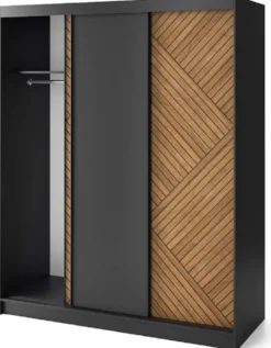 Casa Padrino Luxus Schlafzimmerschrank Schwarz / Braun 180 x 60 x H. 220 cm - Kleiderschrank mit 3 Schiebetüren - Schlafzimmer Möbel - Hotel Möbel - Luxus Möbel